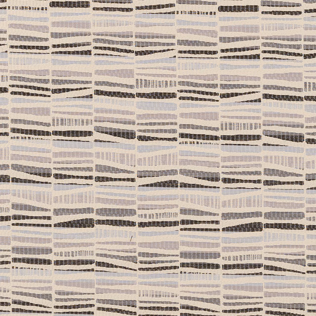 Close-up of muted dove-grey striped fabric with broken charcoal and pale bands