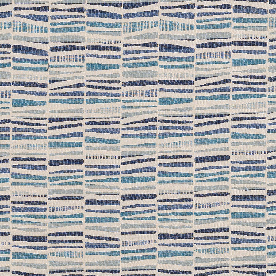Woven teal, blue and navy broken stripe on a pale ground
