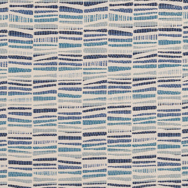 Woven teal, blue and navy broken stripe on a pale ground