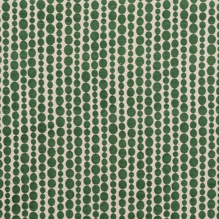 Jade green circular dot stripes on a pale woven fabric background