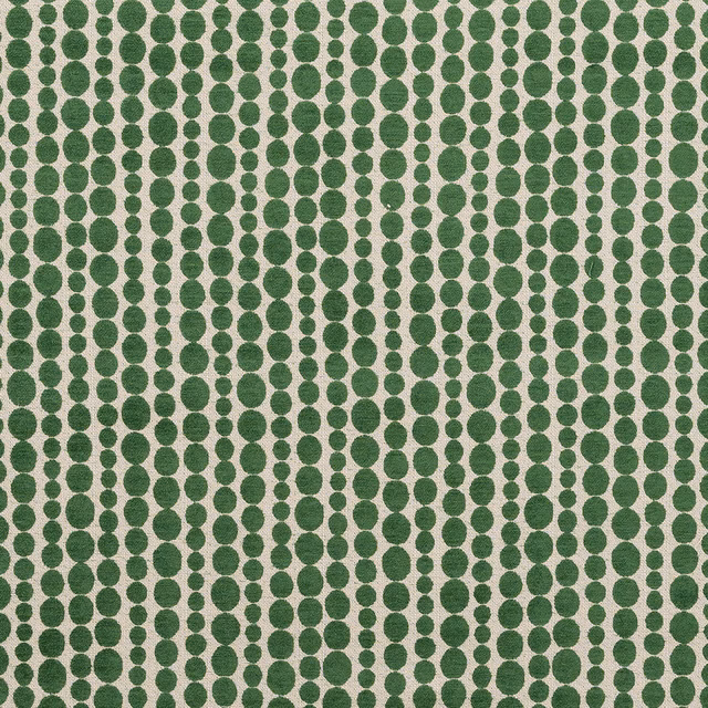 Jade green circular dot stripes on a pale woven fabric background