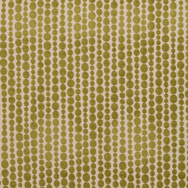 Olive green dot pattern on a pale neutral woven fabric swatch