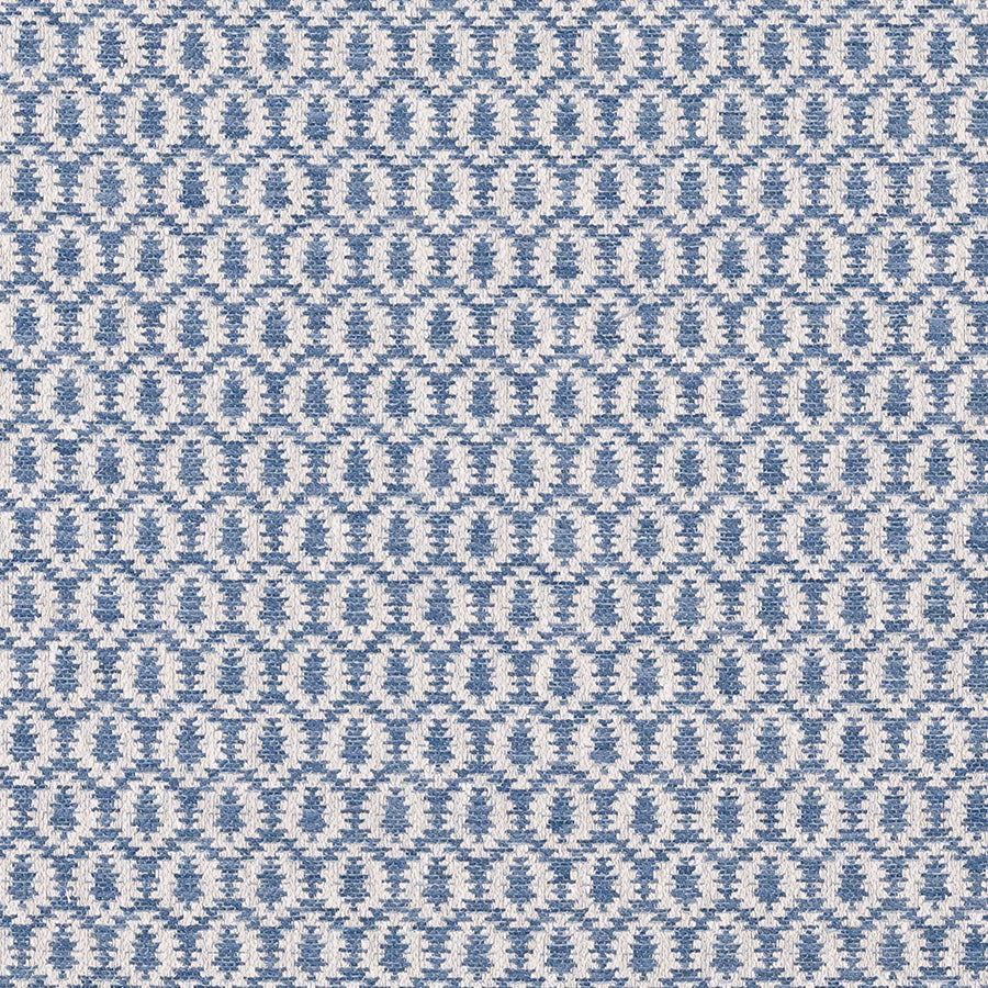 Blue and ivory small-scale geometric woven fabric with a textured surface