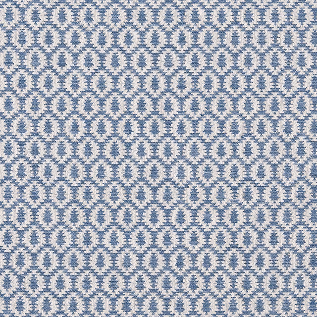 Blue and ivory small-scale geometric woven fabric with a textured surface