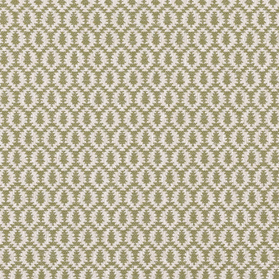 Moss green and off-white small geometric woven fabric swatch
