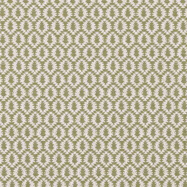 Moss green and off-white small geometric woven fabric swatch