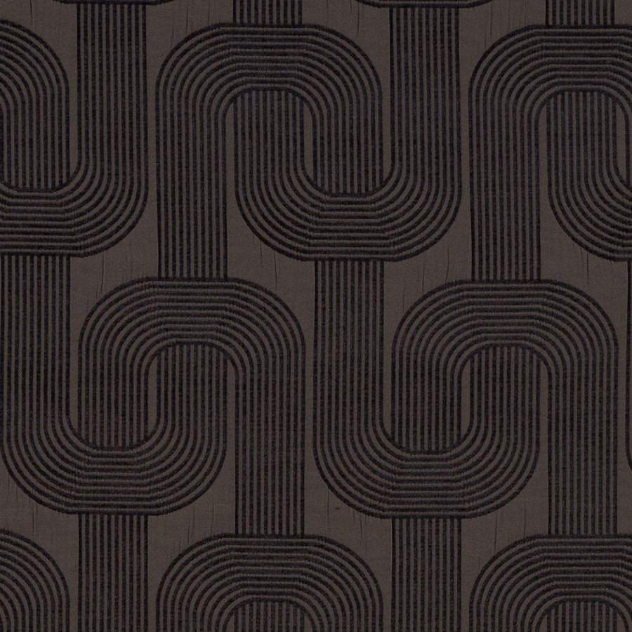 Charcoal geometric chain-link fabric on a grey woven ground
