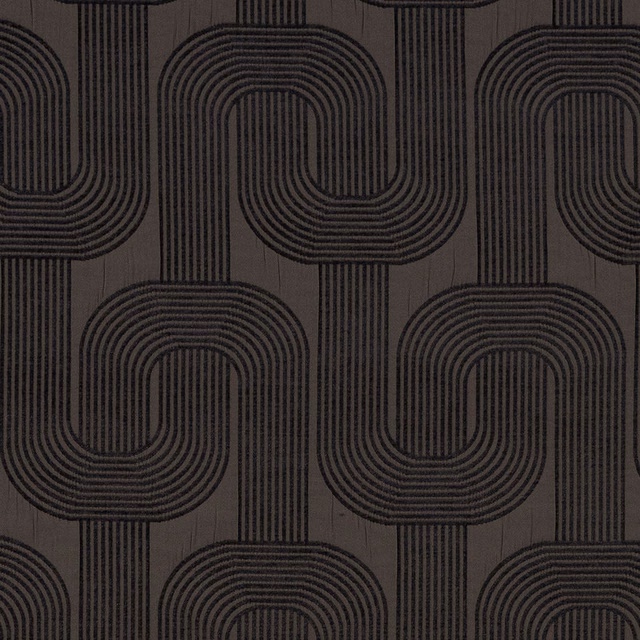 Charcoal geometric chain-link fabric on a grey woven ground