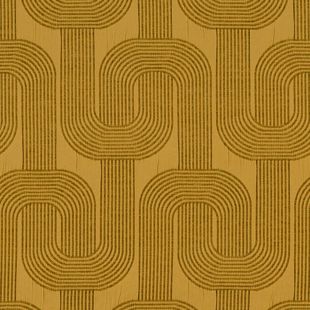 Ochre geometric fabric with interlocking striped links and a warm textured finish