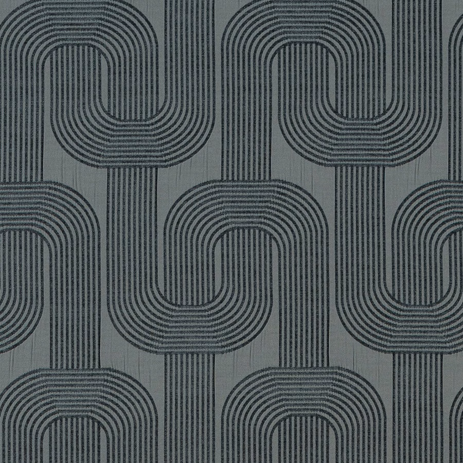 Seafoam green geometric fabric with linked loop pattern in dark slate lines