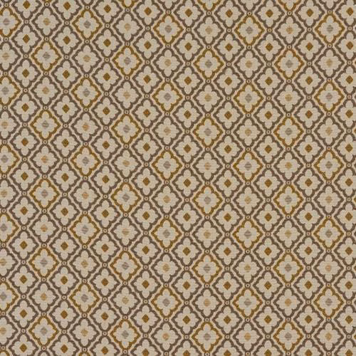Small gold and cream geometric lattice fabric with brown outlines