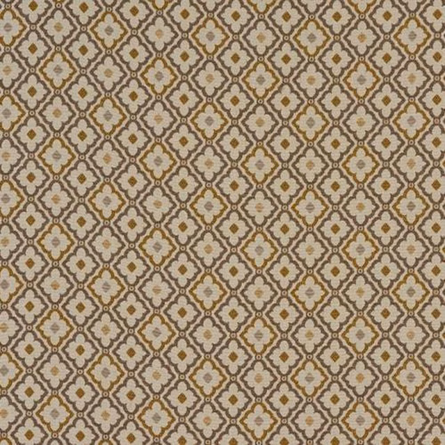 Small gold and cream geometric lattice fabric with brown outlines