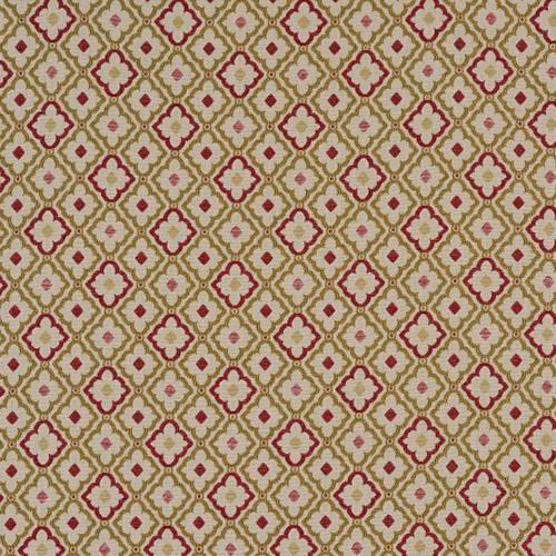 Small repeating damask lattice in rouge pink, olive and cream