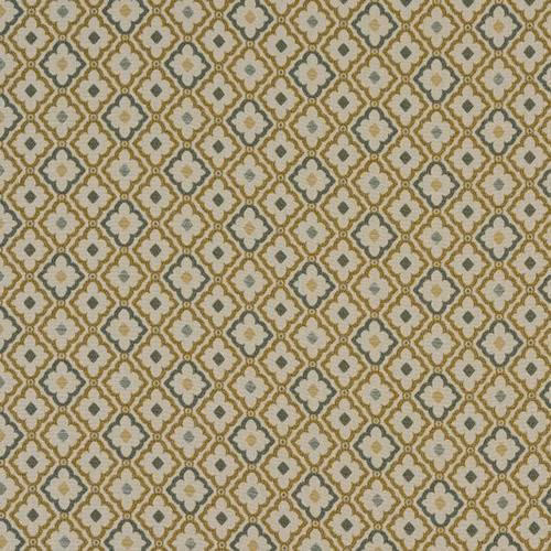 Small geometric teal and gold lattice pattern on a cream ground