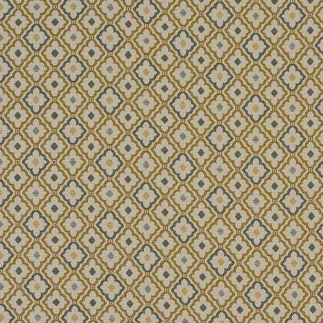 Small geometric teal and gold lattice pattern on a cream ground