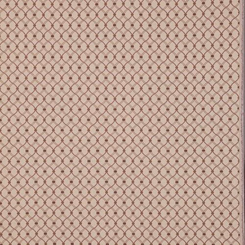 Pale beige fabric with a small dusty grape lattice and dot motif