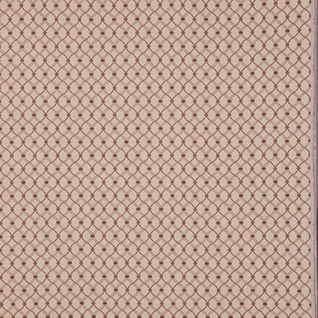 Pale beige fabric with a small dusty grape lattice and dot motif