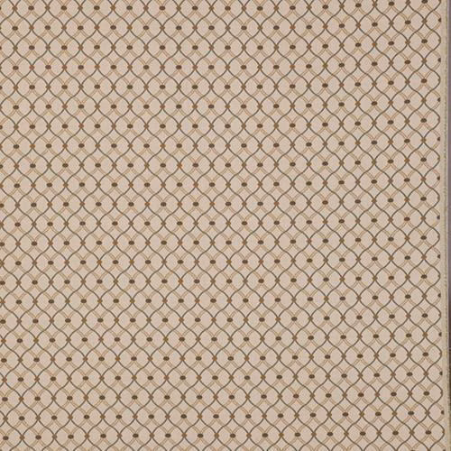 Muted teal and brown geometric lattice fabric on a pale ground