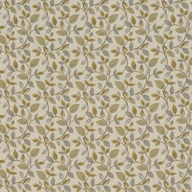 Small repeating leaf trail fabric in beige, sage, olive and grey tones