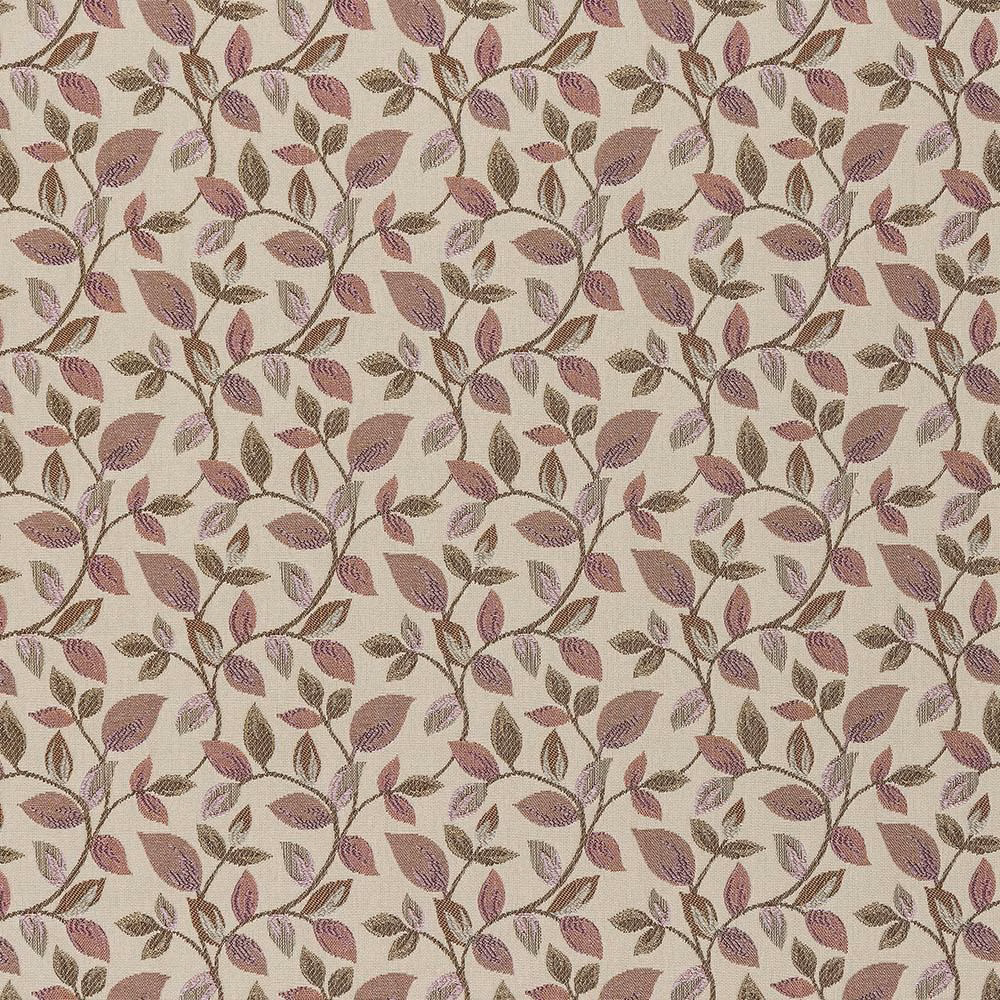 Blush pink leaf pattern on a warm ivory woven fabric swatch