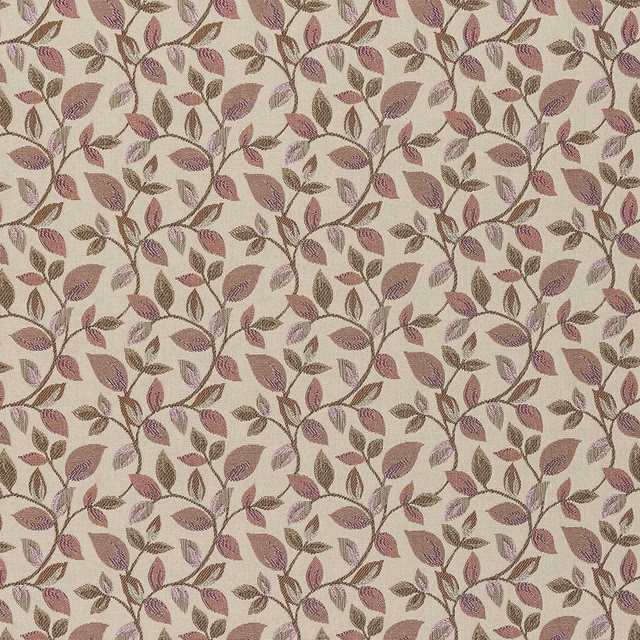 Blush pink leaf pattern on a warm ivory woven fabric swatch