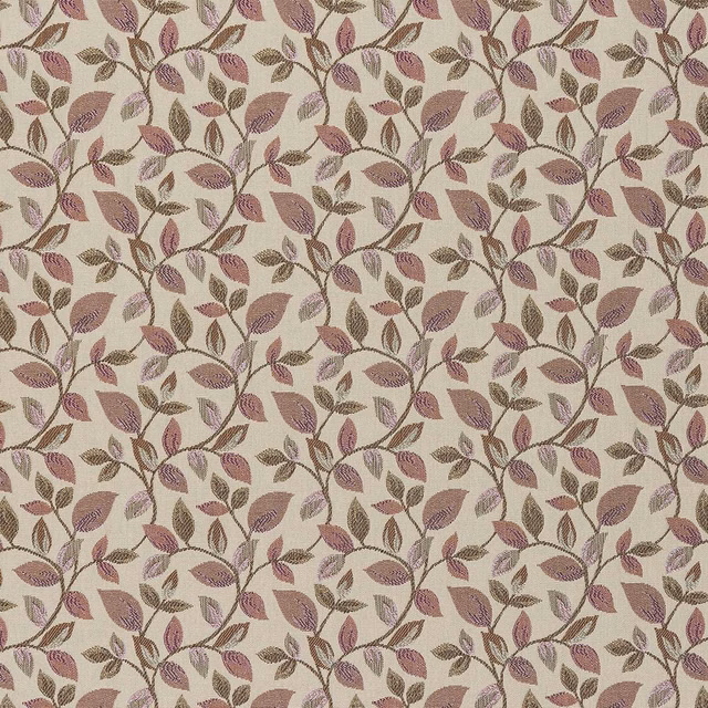 Dusty blush botanical leaf trail on a pale woven fabric ground