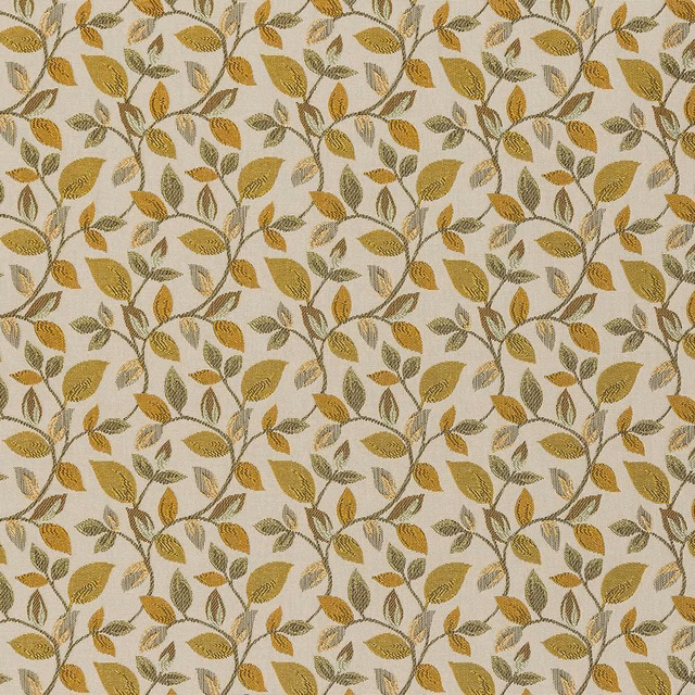 Ochre and olive leaf trail on a pale woven ground