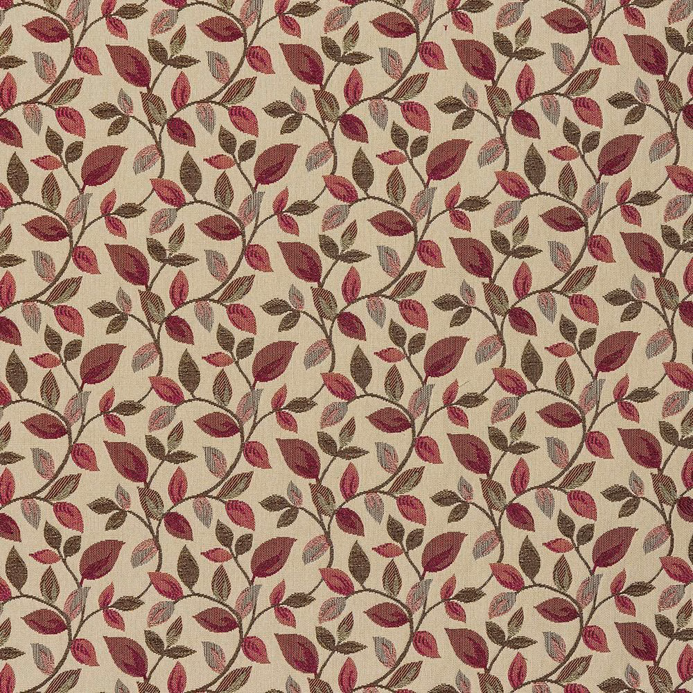 Wine and berry leaf trail fabric on a warm cream ground