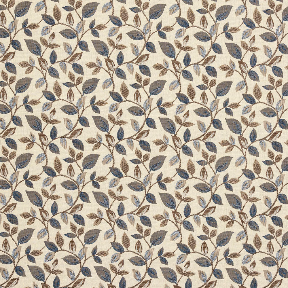 Cream ground fabric with trailing navy and taupe leaf motif