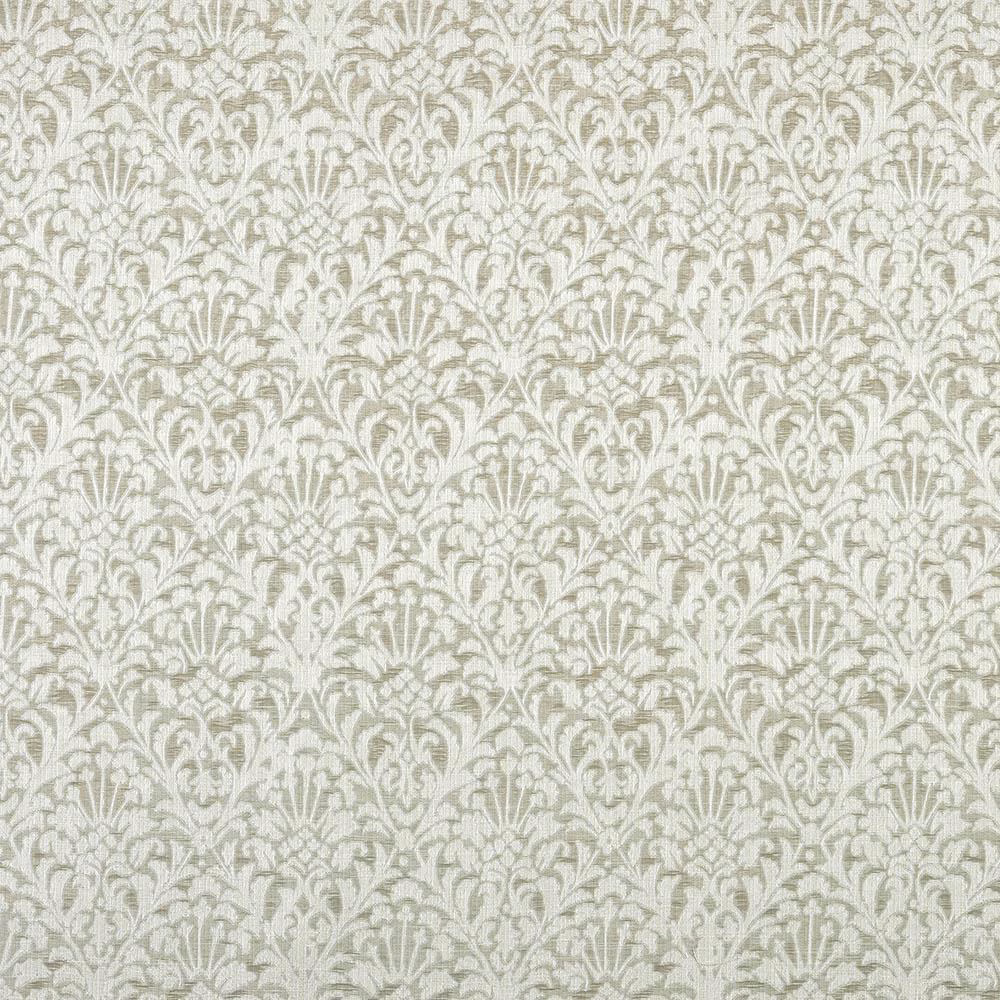 Pale ivory and sage damask woven fabric with soft textured pattern