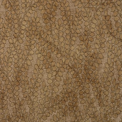 Ochre-brown leaf trail fabric with fine tonal outline pattern