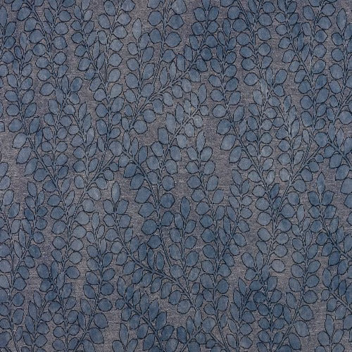 Seafoam blue botanical fabric with fine dark outlined leaf trail
