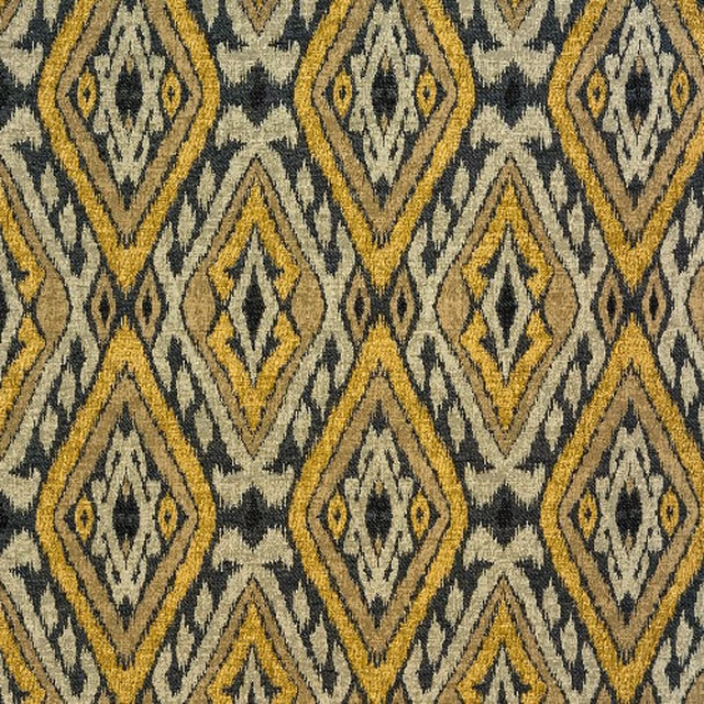 Geometric diamond fabric in charcoal grey, ochre and stone with a woven texture