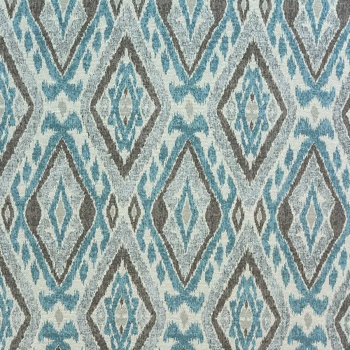 Duck-egg blue and taupe geometric diamond fabric with a woven texture