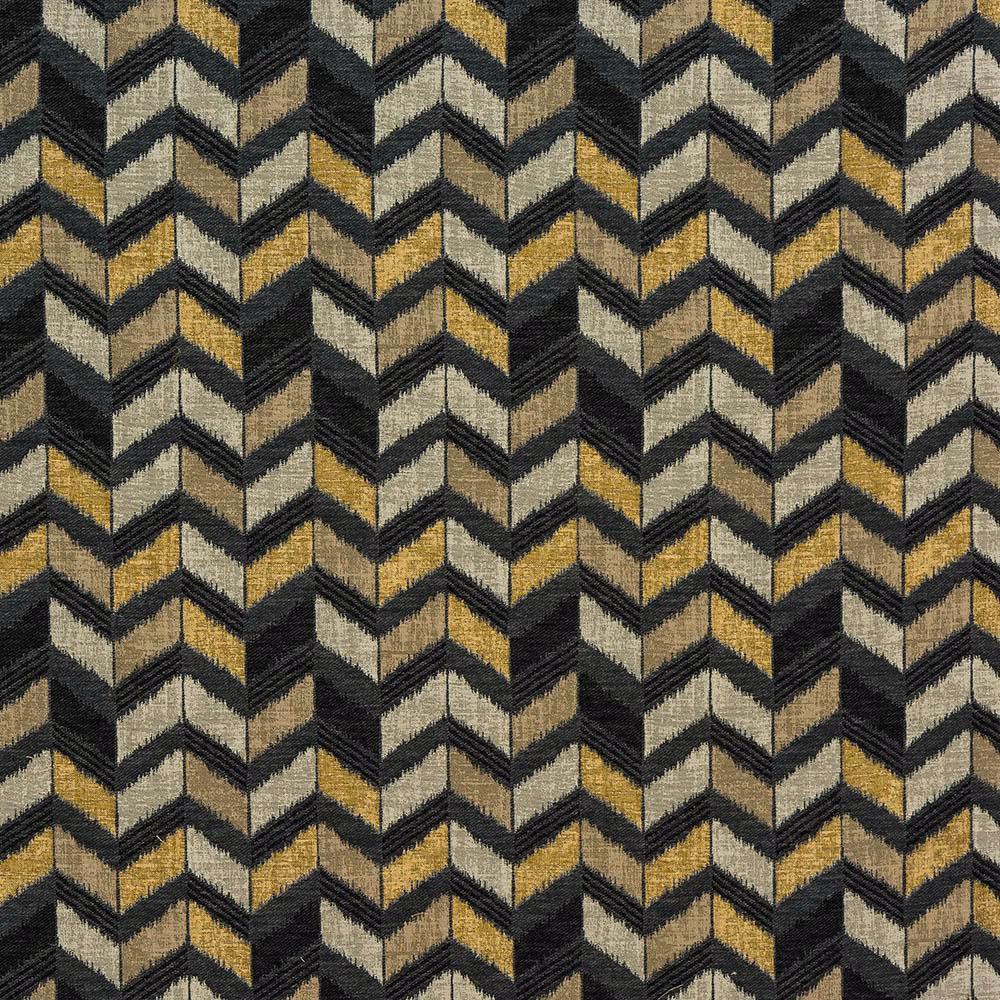 Charcoal and gold chevron woven fabric with textured slubbed stripes