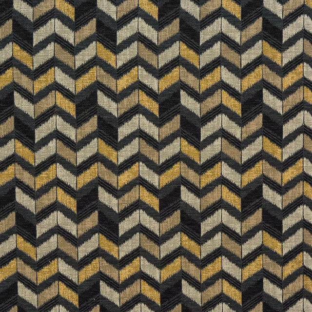 Charcoal and gold chevron woven fabric with textured slubbed stripes