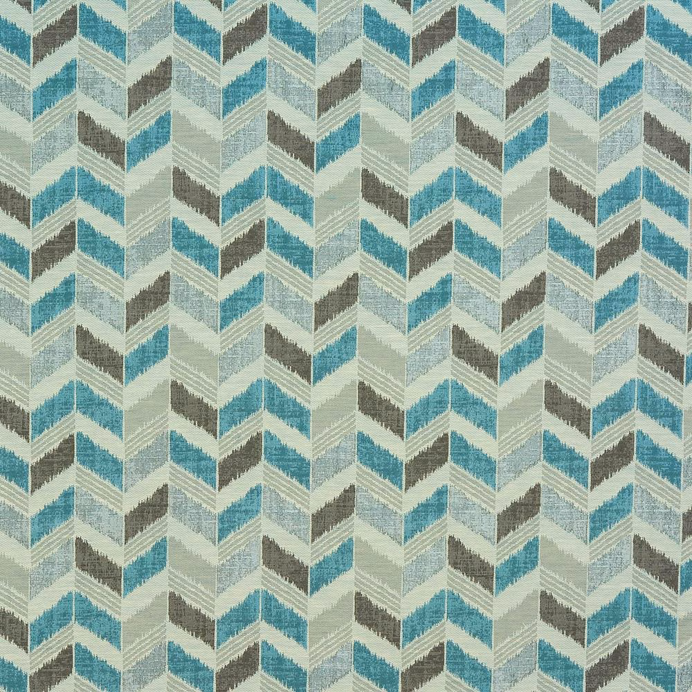 Duck-egg teal chevron woven fabric with ivory and taupe accents