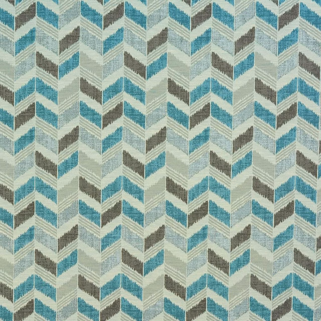 Duck-egg teal chevron woven fabric with ivory and taupe accents
