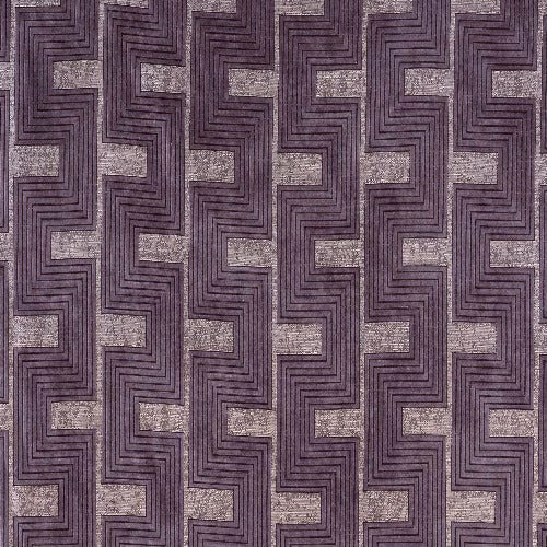 Geometric woven fabric in dusty heather purple with light textured blocks