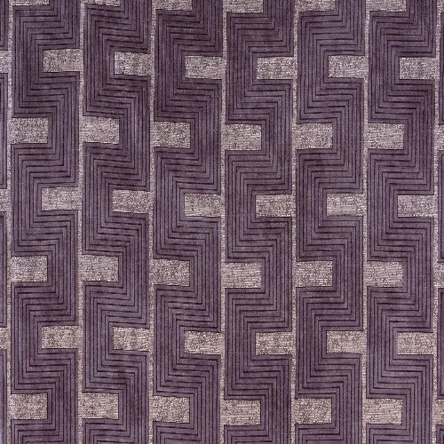 Geometric woven fabric in dusty heather purple with light textured blocks