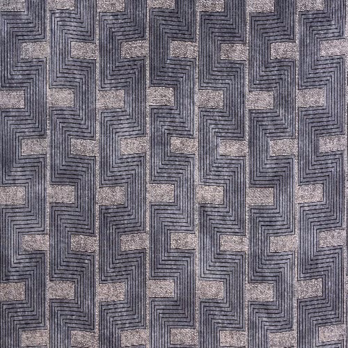 Geometric grey fabric swatch with zigzag pattern and textured woven finish