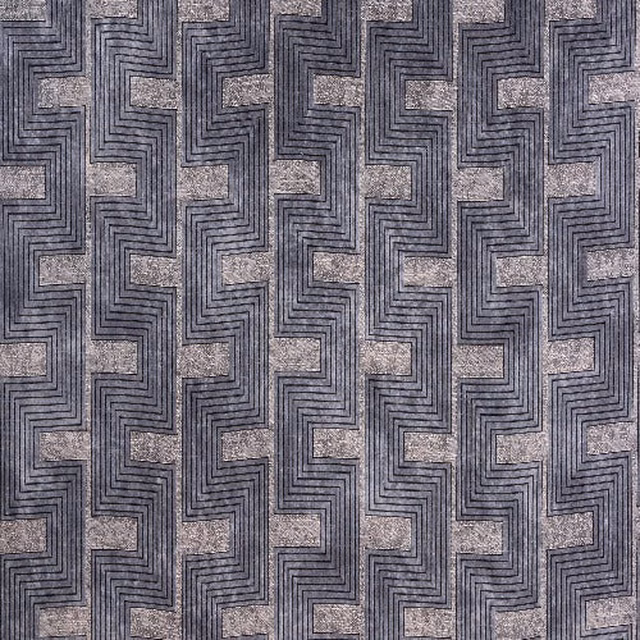 Geometric grey fabric swatch with zigzag pattern and textured woven finish
