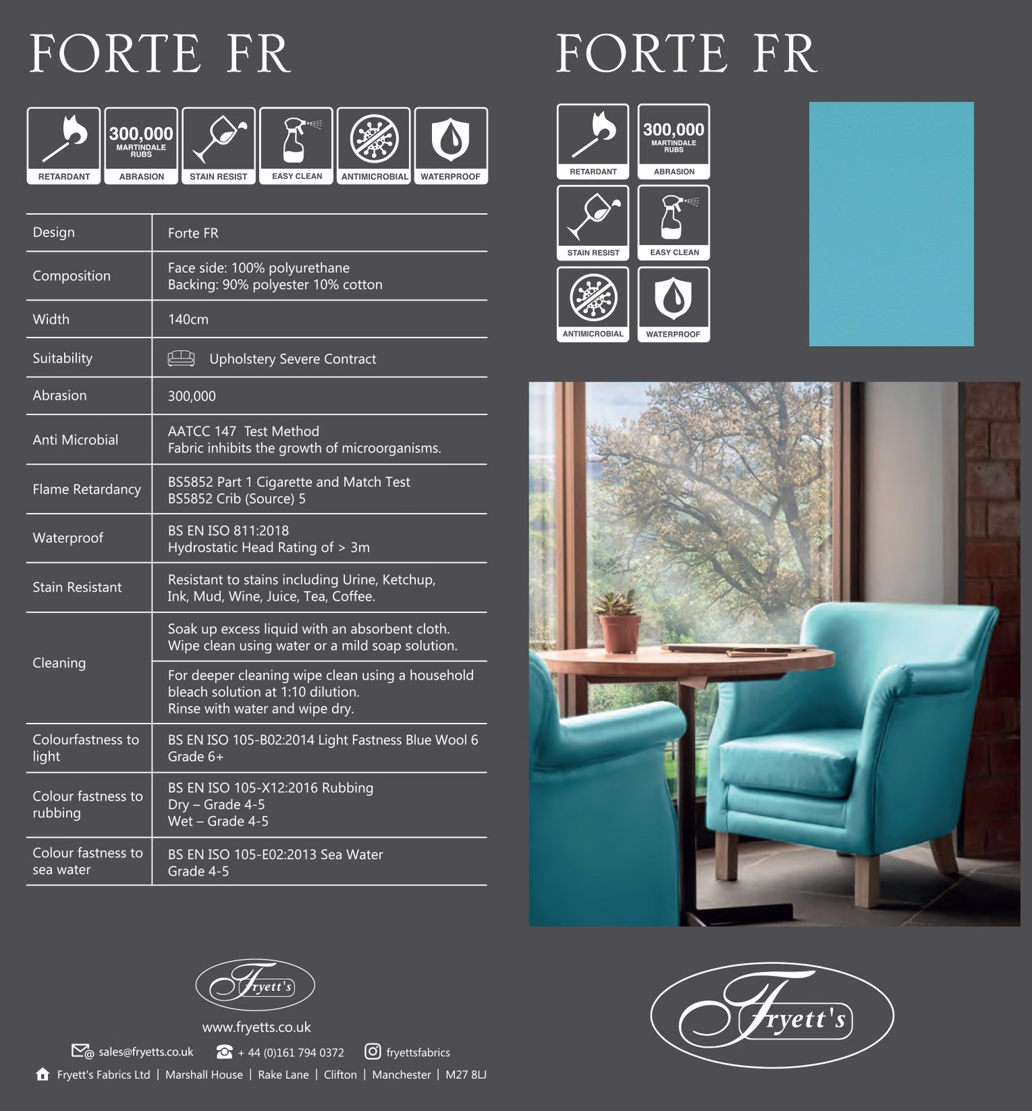 Bright aqua teal plain upholstery swatch with smooth finish