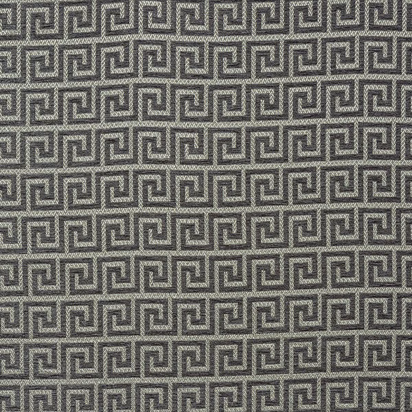 Close-up of a small grey Greek key geometric weave with soft dove-grey highlights