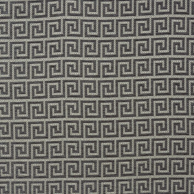 Close-up of a small grey Greek key geometric weave with soft dove-grey highlights