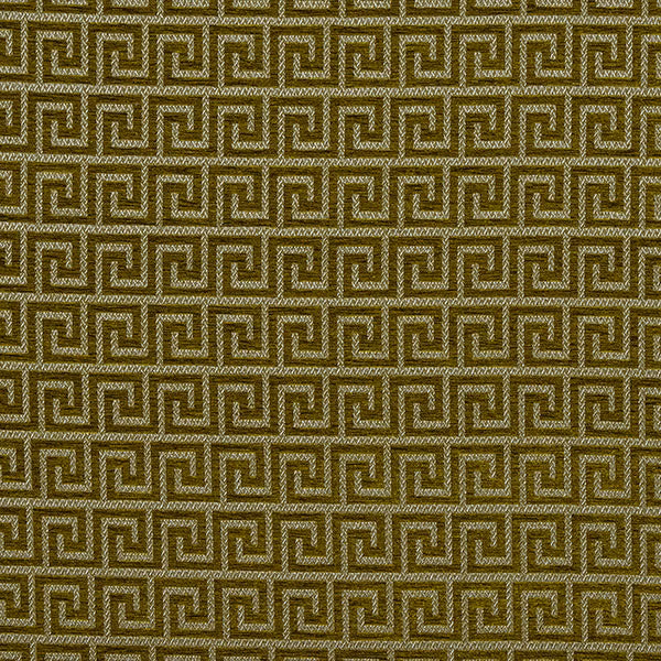 Ochre gold geometric Greek-key woven fabric with a small repeating pattern