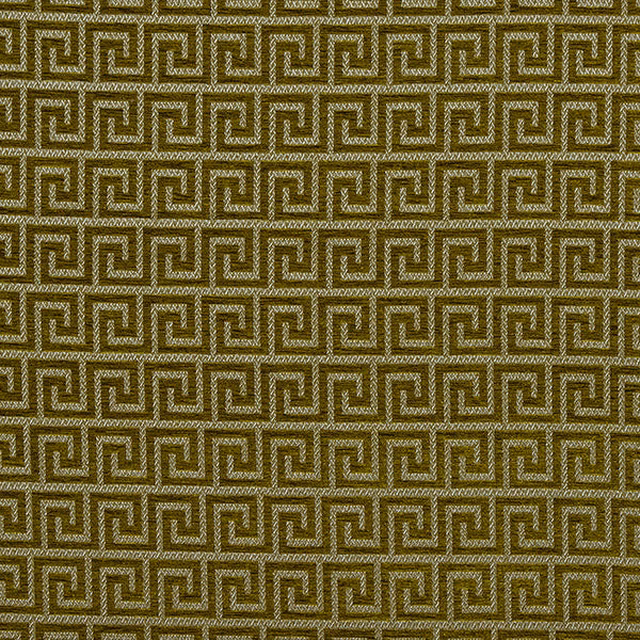 Ochre gold geometric Greek-key woven fabric with a small repeating pattern
