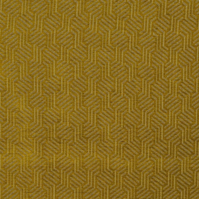 Ochre geometric woven fabric with angular repeating zigzag pattern