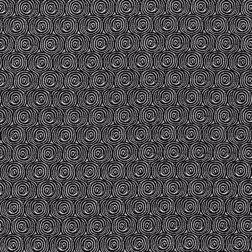 Black and ivory spiral geometric fabric with a tight small-scale repeat
