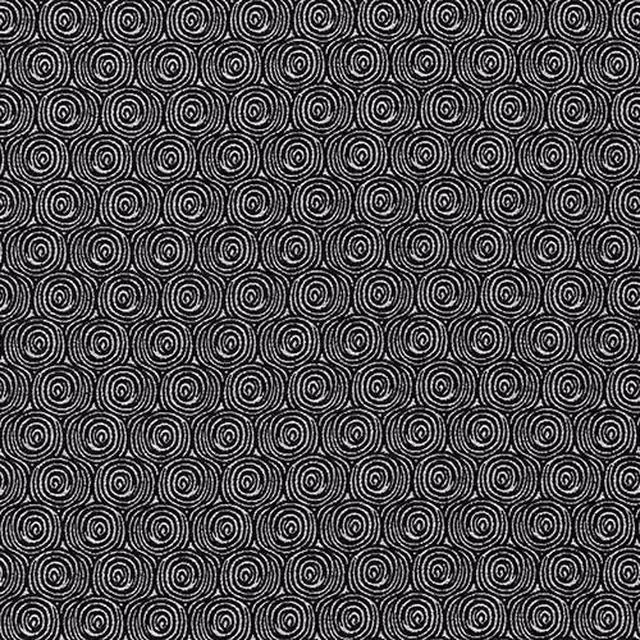 Black and ivory spiral geometric fabric with a tight small-scale repeat